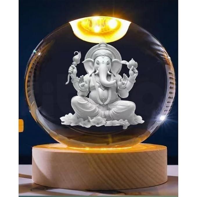 Ganesh Crystal LED Lamp – 3D Ganpati Decorative Night Light for Home & Office