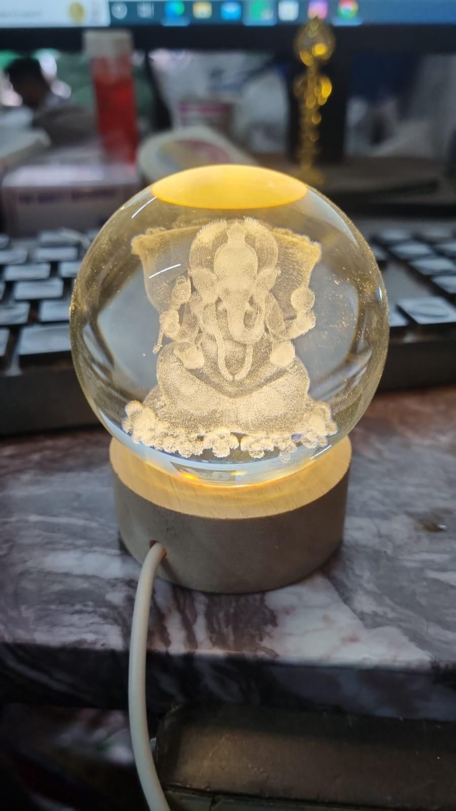 Ganesh Crystal LED Lamp – 3D Ganpati Decorative Night Light for Home & Office