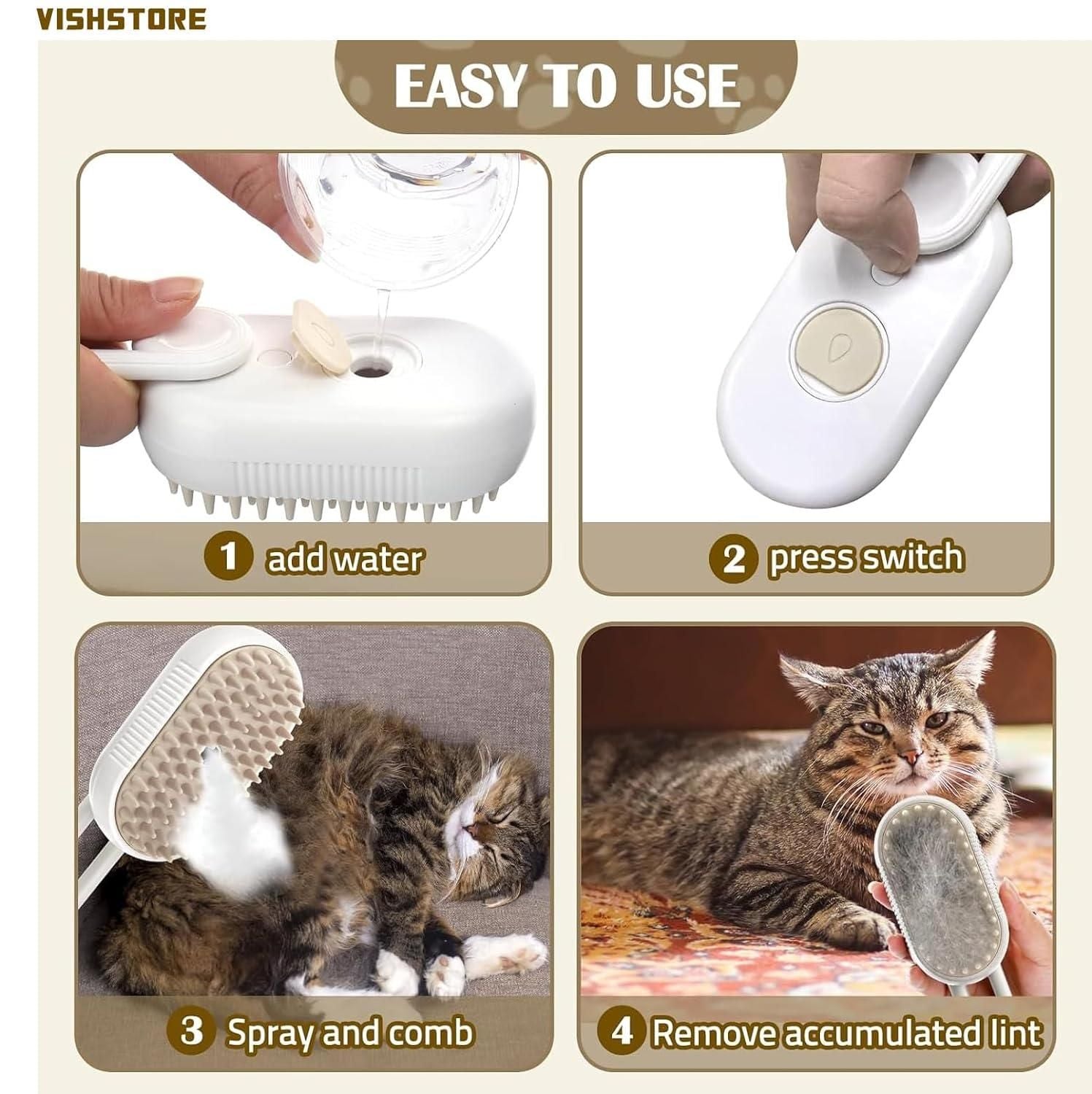 Self Cleaning Steam Pet Brush – Grooming Brush for Dogs and Cats