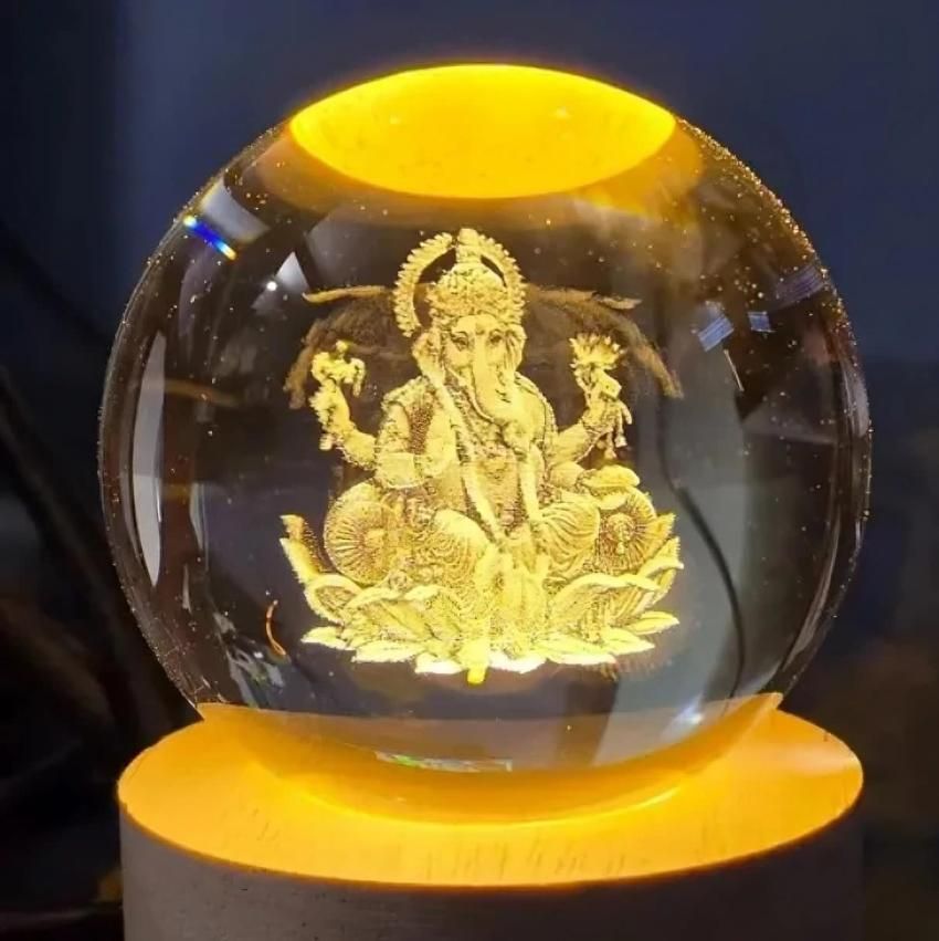 Ganesh Crystal LED Lamp – 3D Ganpati Decorative Night Light for Home & Office