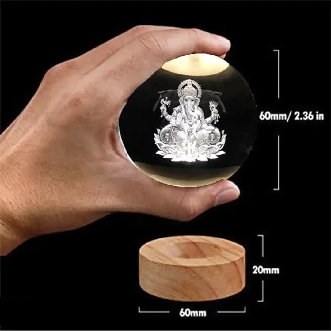 Ganesh Crystal LED Lamp – 3D Ganpati Decorative Night Light for Home & Office