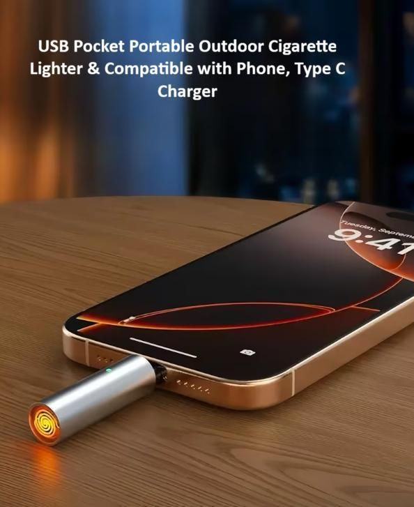 Windproof Electric Pocket Lighter – USB Type-C Rechargeable Outdoor Lighter